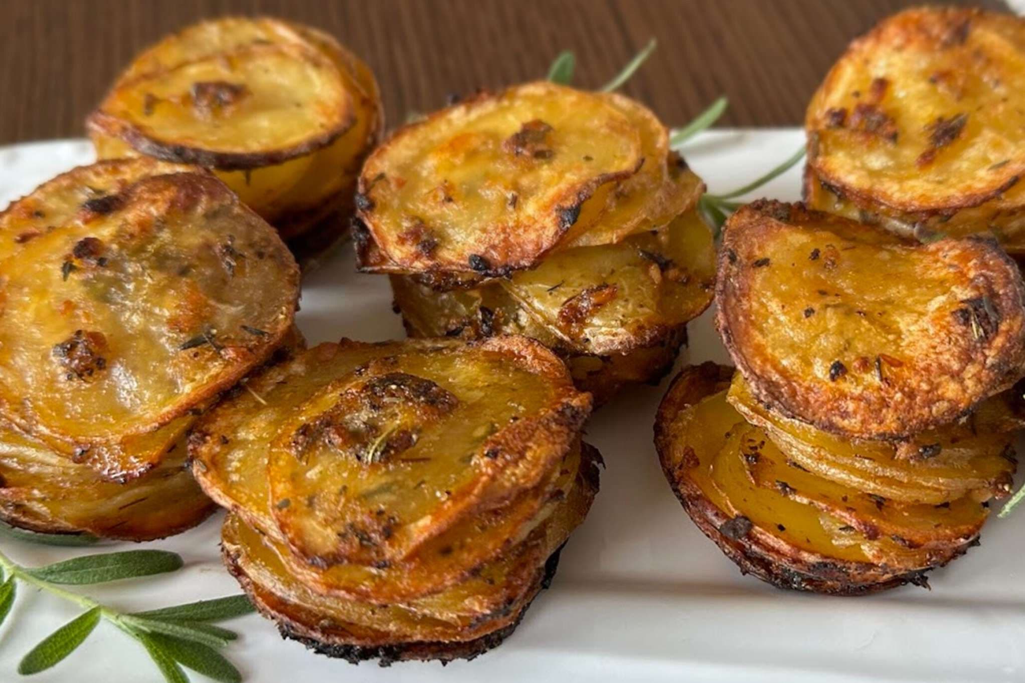 Garlic rosemary crispy potato stacks