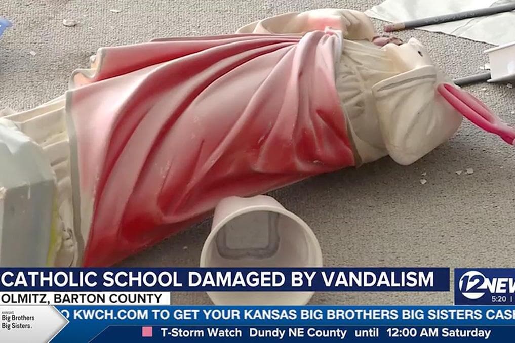 Vandals damage shuttered Kansas Catholic school property, deface with swastikas